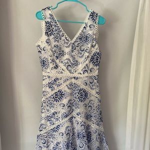 Taylor Blue and White Dress